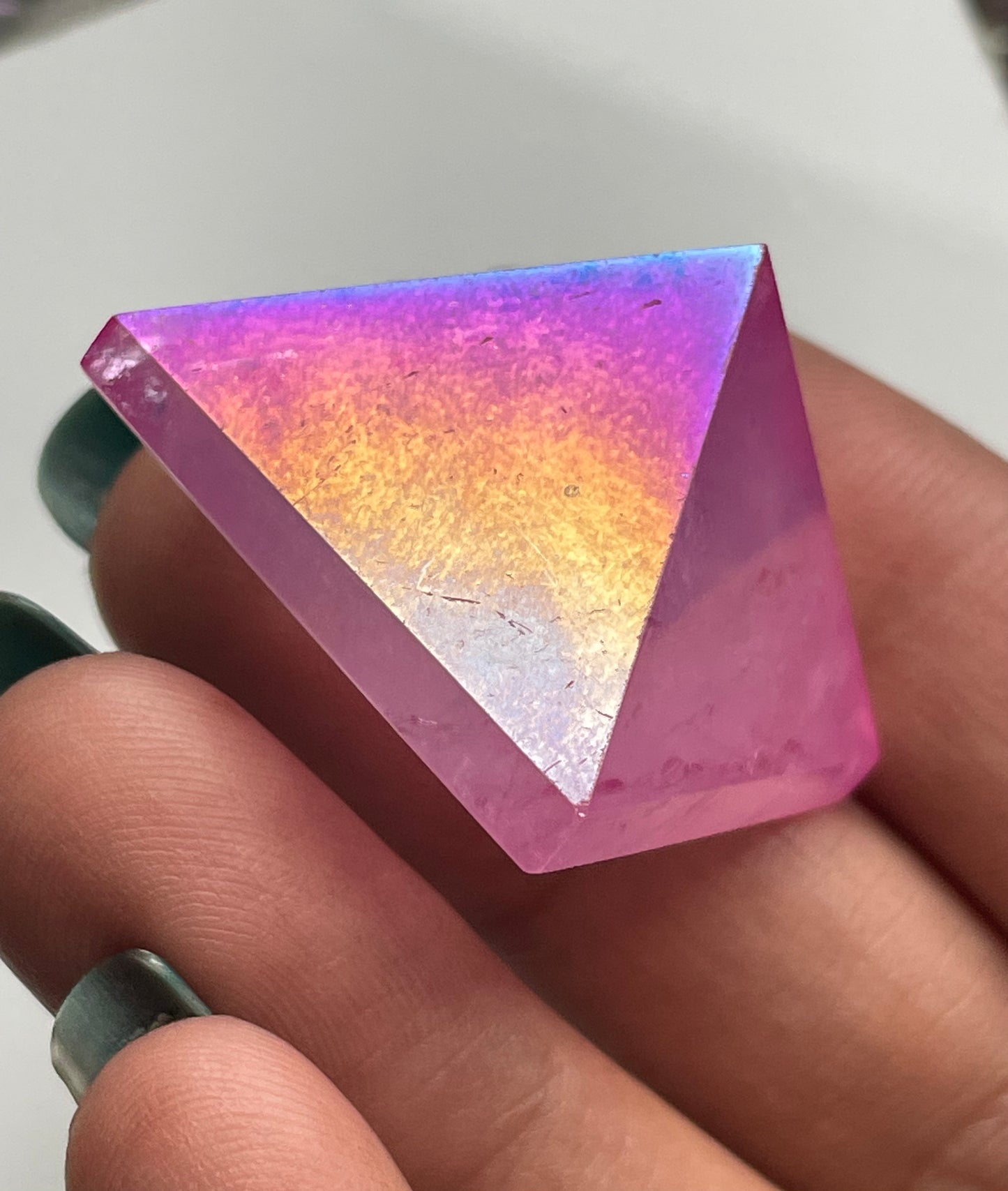 Pink Aura Quartz Crystal Gemstone Pyramid - Small