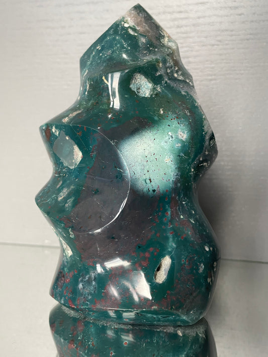 Teal Ocean Jasper Quartz Crystal Gemstone Flame Carving