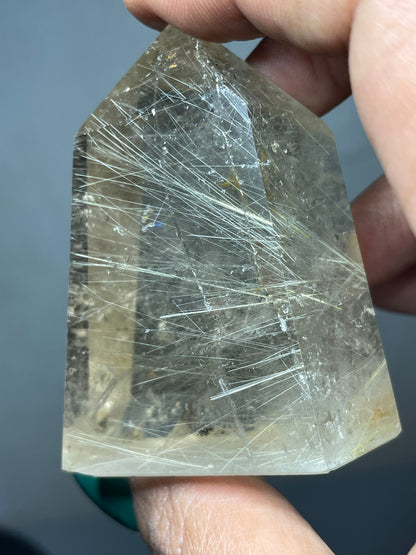 Silver Rutile Smoky Quartz UV Crystal Gemstone Tower Point (1)