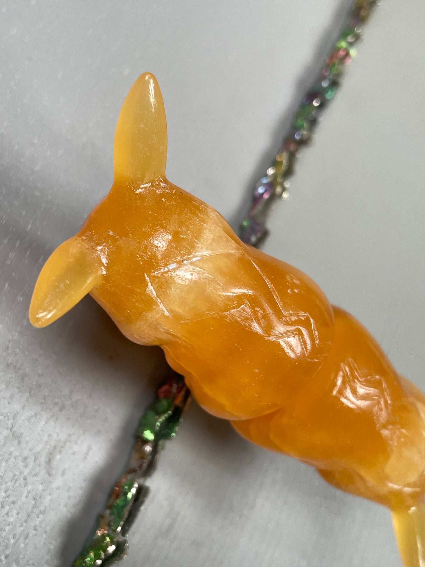 Orange Calcite Crystal Gemstone Pikachu Carving - S - UV REACTIVE