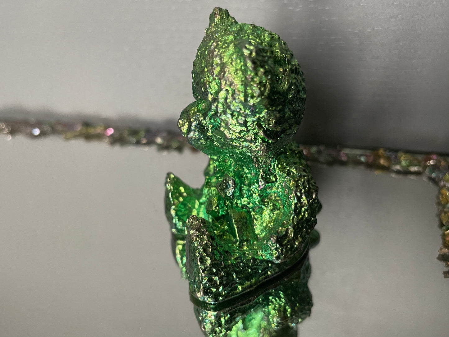 Green Bismuth Crystal Teddy Bear Metal Art Sculpture