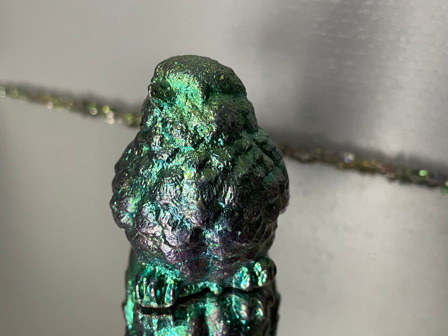 Green Teal Bismuth Crystal Wren Song Bird Metal Art Sculpture