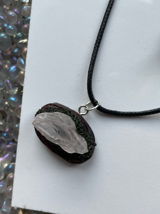 Scottish Quartz Crystal Gemstone Mini Enchanted Forest Necklace - Oval
