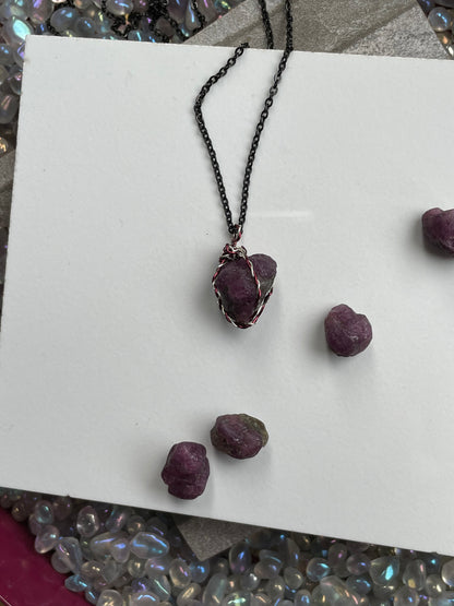 Ruby Rough Gemstone Crystal Wire Wrap Necklace