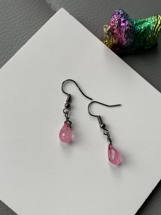 Pink Topaz Crystal Gemstone Dainty Earrings