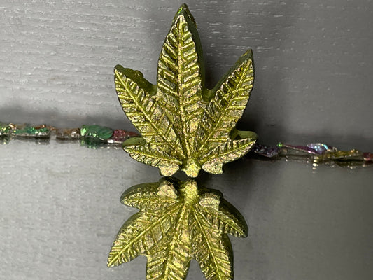 Gold Bismuth Crystal Pot Leaf Metal Art Sculpture