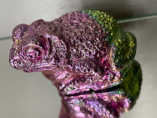 Watermelon Pink Green Bismuth Crystal Small Toad Metal Art Sculpture
