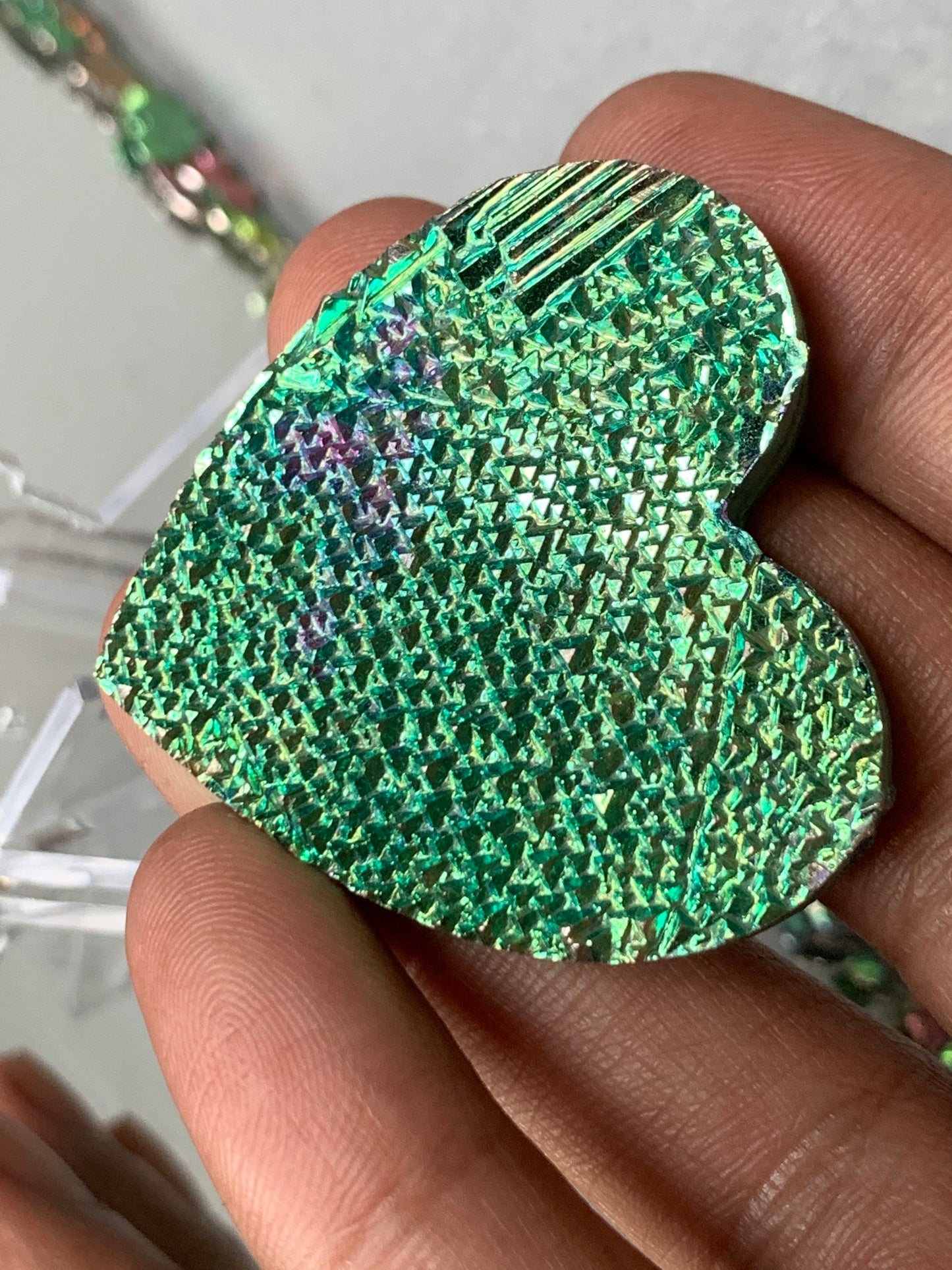 Green Bismuth Crystal Heart Cut Out Metal Art
