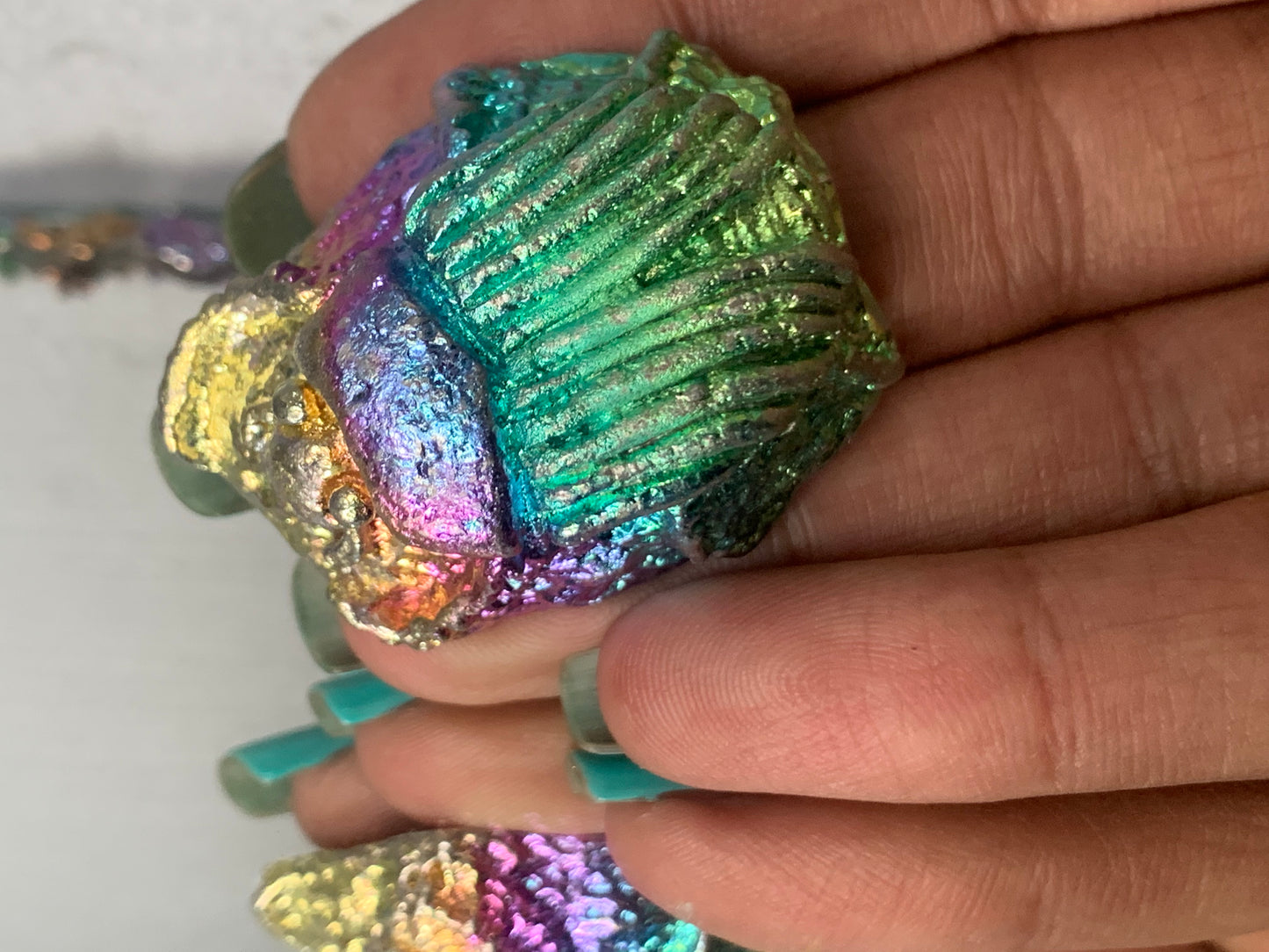 Rainbow Egyptian Scarab Beetle Bismuth Crystal Metal Art Sculpture