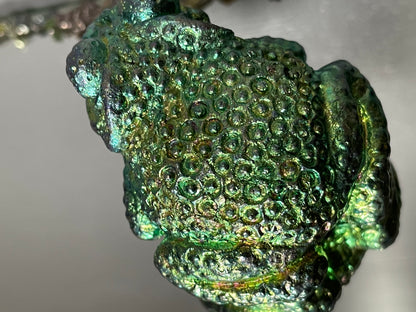Green Teal Bismuth Crystal Small Toad Metal Art Sculpture