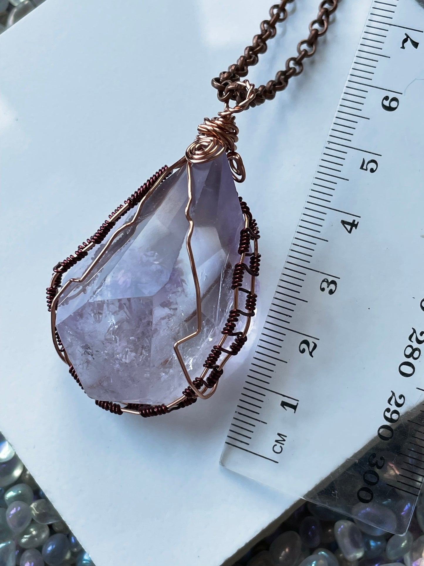 Ametrine Faceted Freeform Crystal Gemstone Copper Necklace (2)