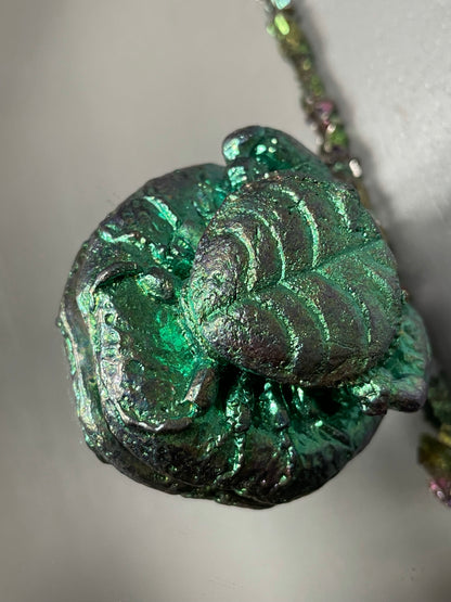 Teal Green Bismuth Crystal Crab Metal Art Sculpture
