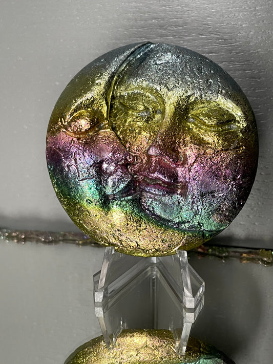 Rainbow Bismuth Crystal Sun Moon Metal Art Sculpture