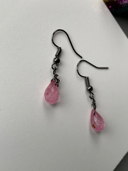 Pink Topaz Crystal Gemstone Dainty Earrings