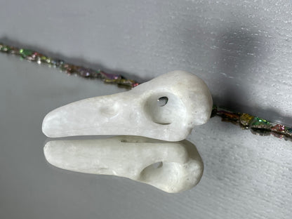 Snow Quartz Crystal Gemstone Raven Skull Carving - Small