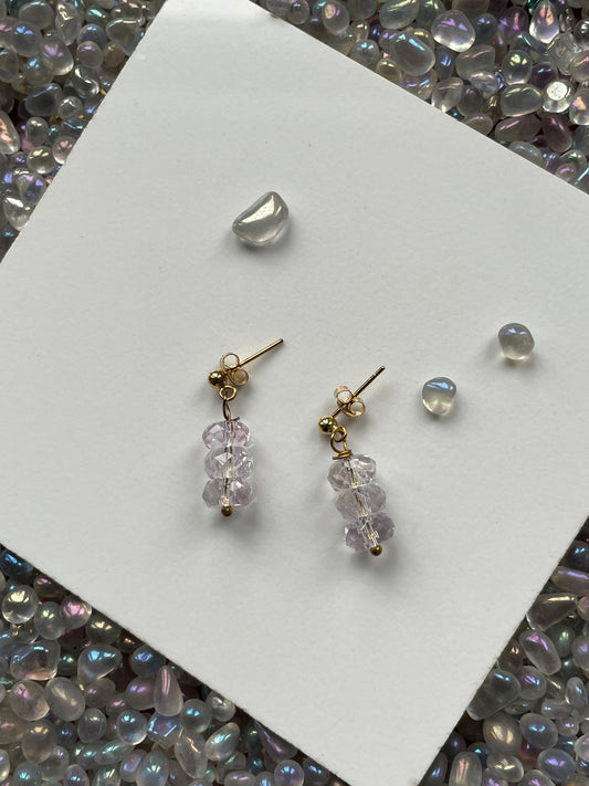 Lavender Amethyst Crystal Gemstone 925 Gold Earrings