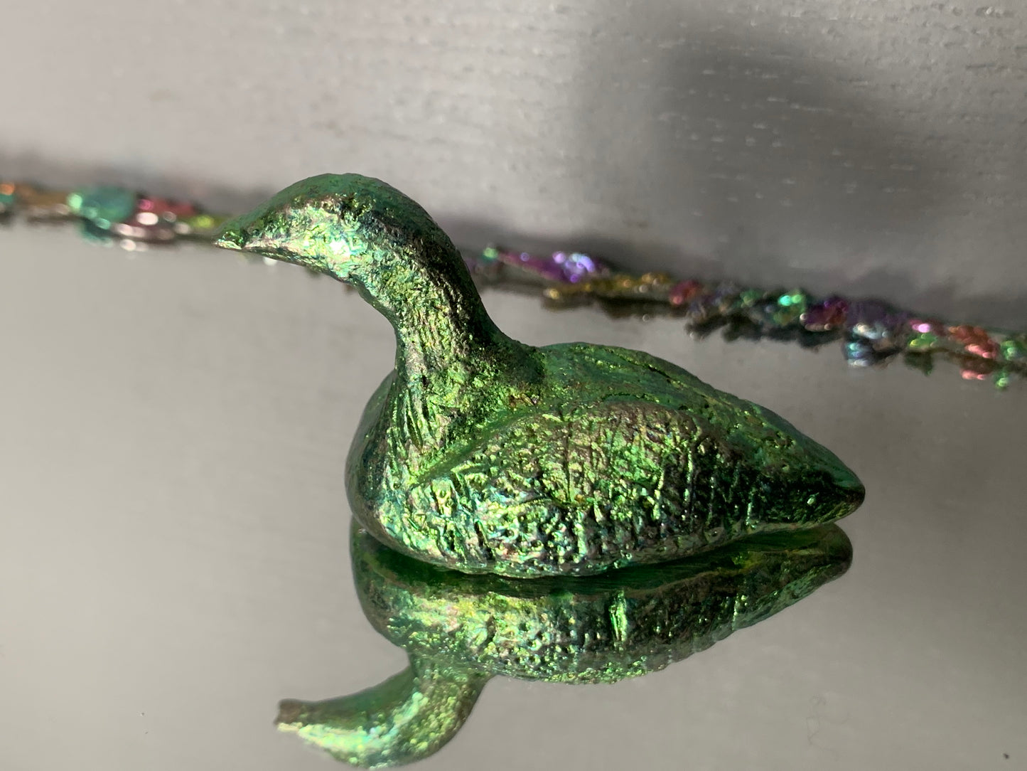 Green Bismuth Loon Bird Crystal Metal Art Sculpture