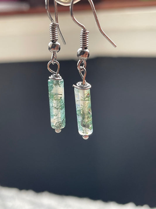Moss Agate Crystal Gemstone Earrings