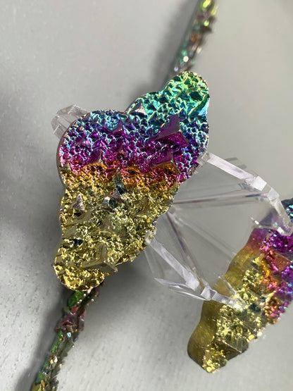 Rainbow Bismuth Crystal Cloud Cut Out Metal Art