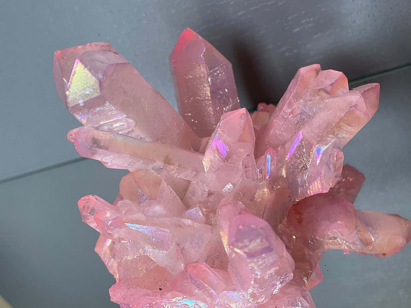 Rose Pink Aura Quartz Crystal Gemstone Cluster - L3