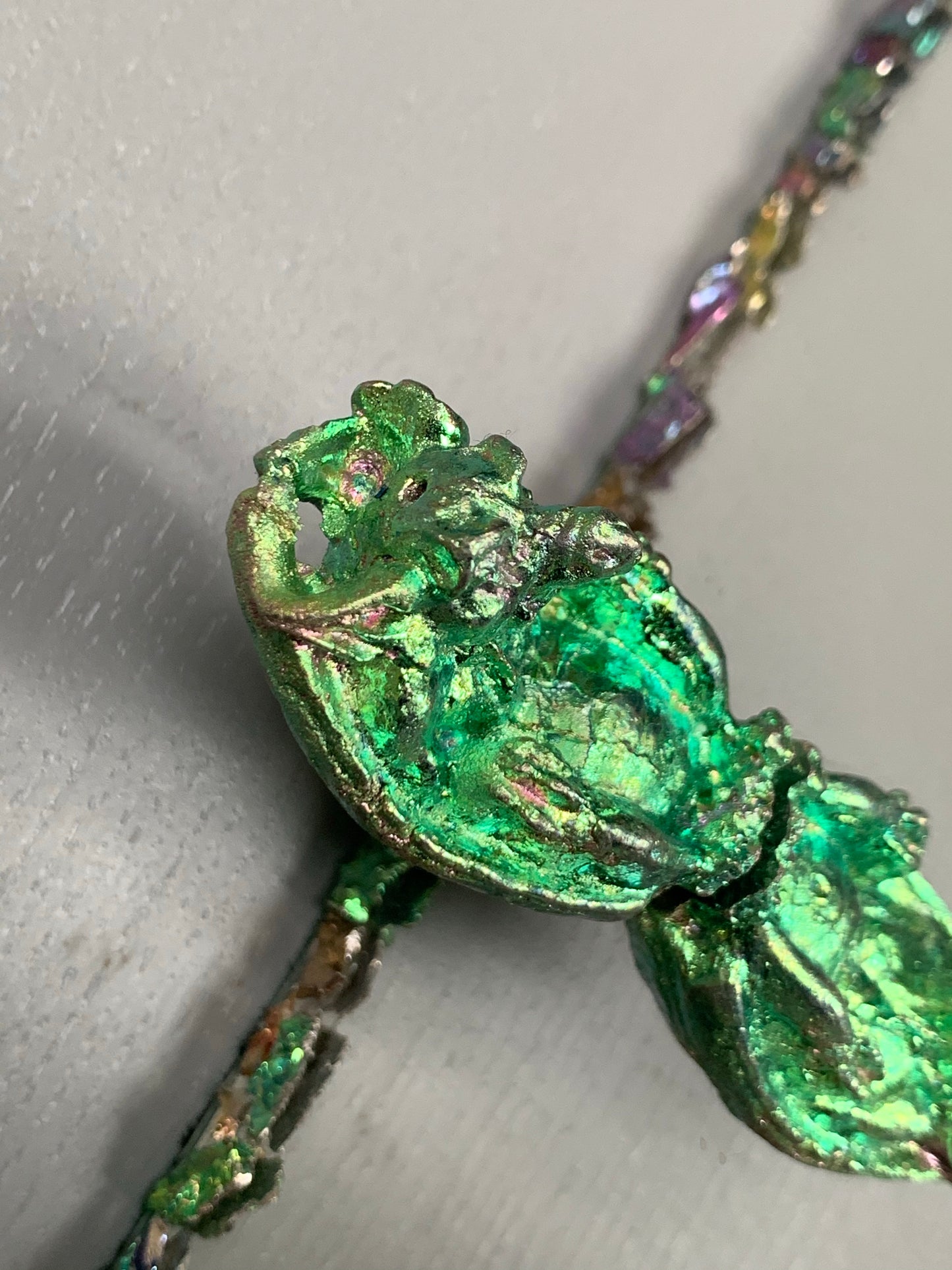 Green Bismuth Crystal Gargoyle Metal Art Sculpture