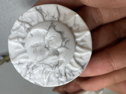 White Howlite Crystal Gemstone Sun Moon Disc Carving