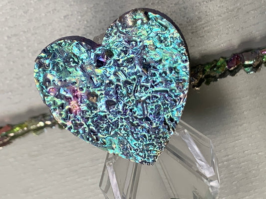 Blue Bismuth Crystal Heart Cut Out Metal Art