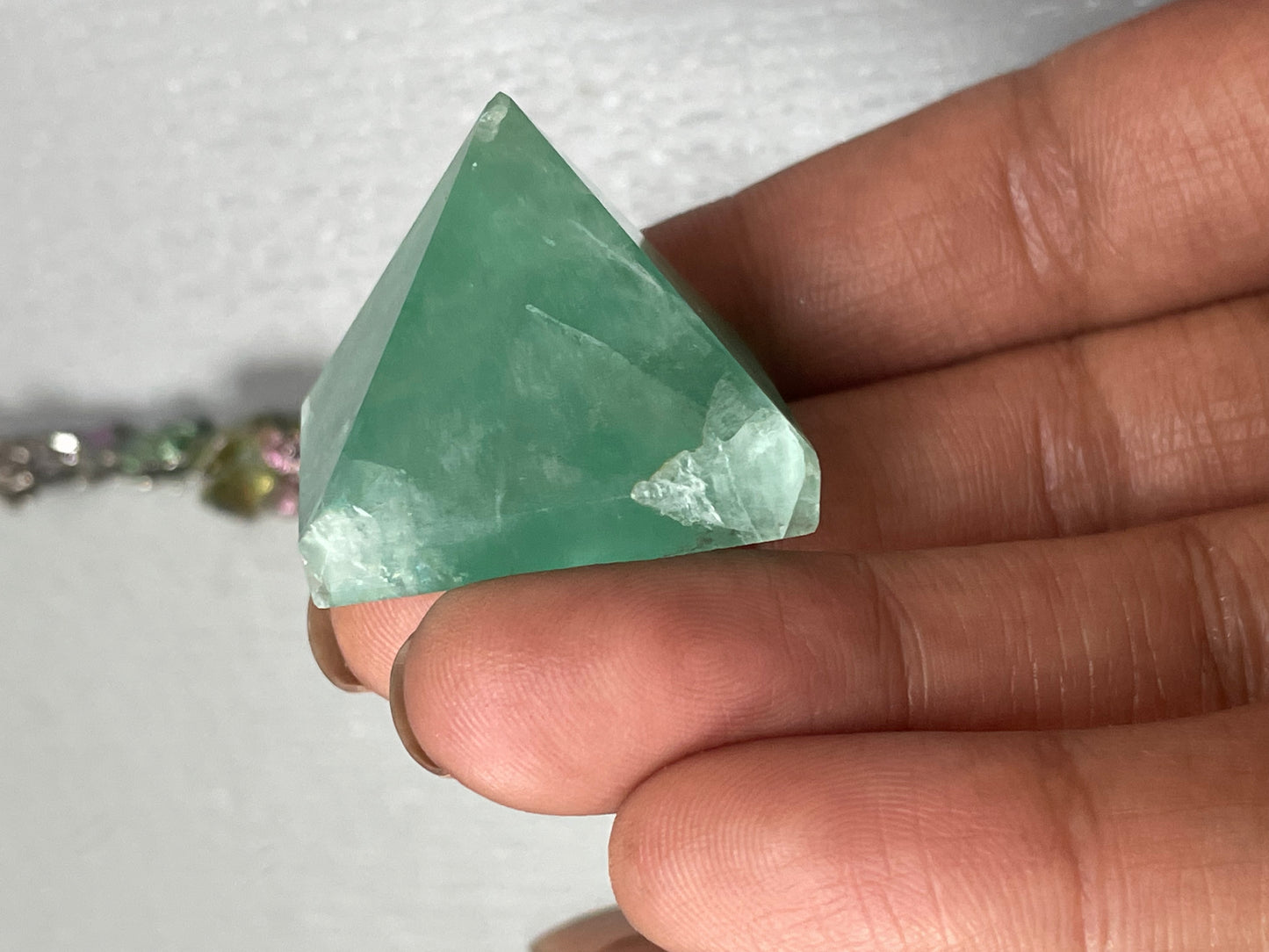 Green Fluorite Crystal Gemstone Pyramid Carving (2)