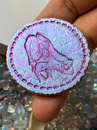 Purple Blue Bismuth Crystal Frog Large Coin Metal Art Sculpture