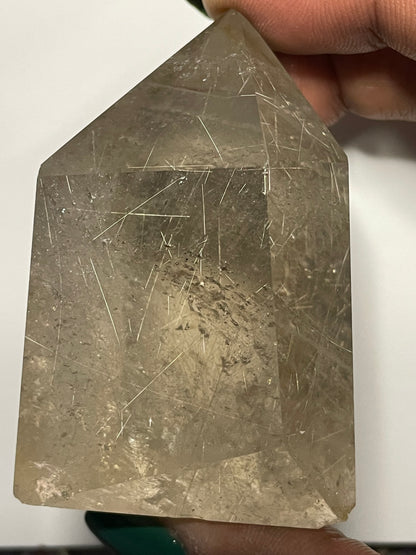 Gold Silver Rutile Smoky Quartz Crystal Gemstone Tower Point (1)