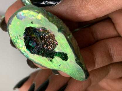 Green Bismuth Loon Bird Crystal Metal Art Sculpture