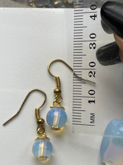 Opalite Crystal Gemstone Gold Earrings & Tumbled Stone Gift Set