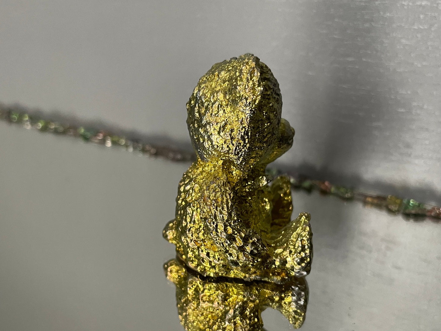 Gold Bismuth Crystal Teddy Bear Metal Art Sculpture