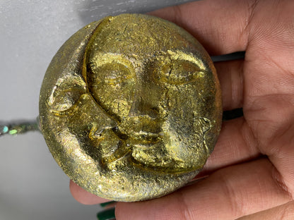 Gold Bismuth Crystal Sun Moon Metal Art Sculpture