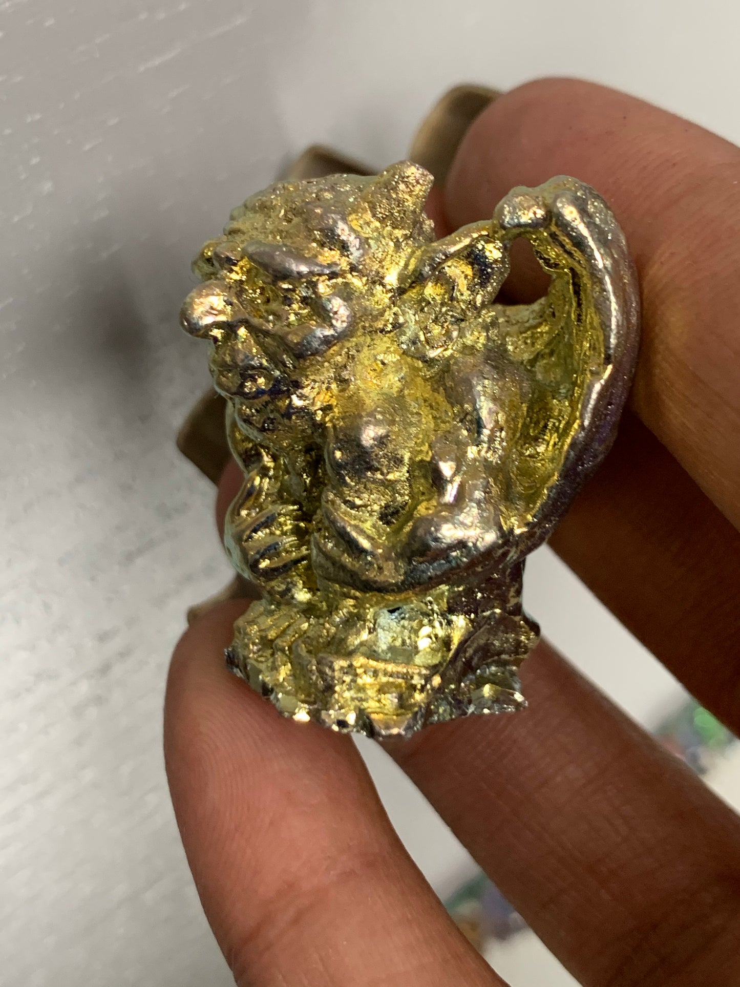 Gold Bismuth Crystal Gargoyle Metal Art Sculpture