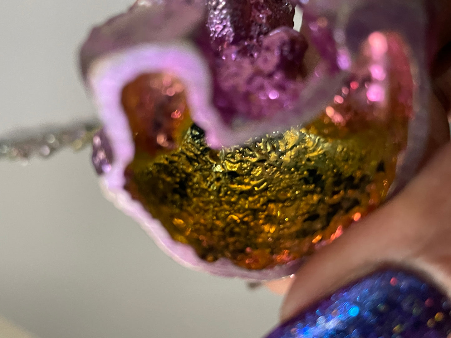 Pink Bismuth Crystal Teddy Bear Metal Art Sculpture