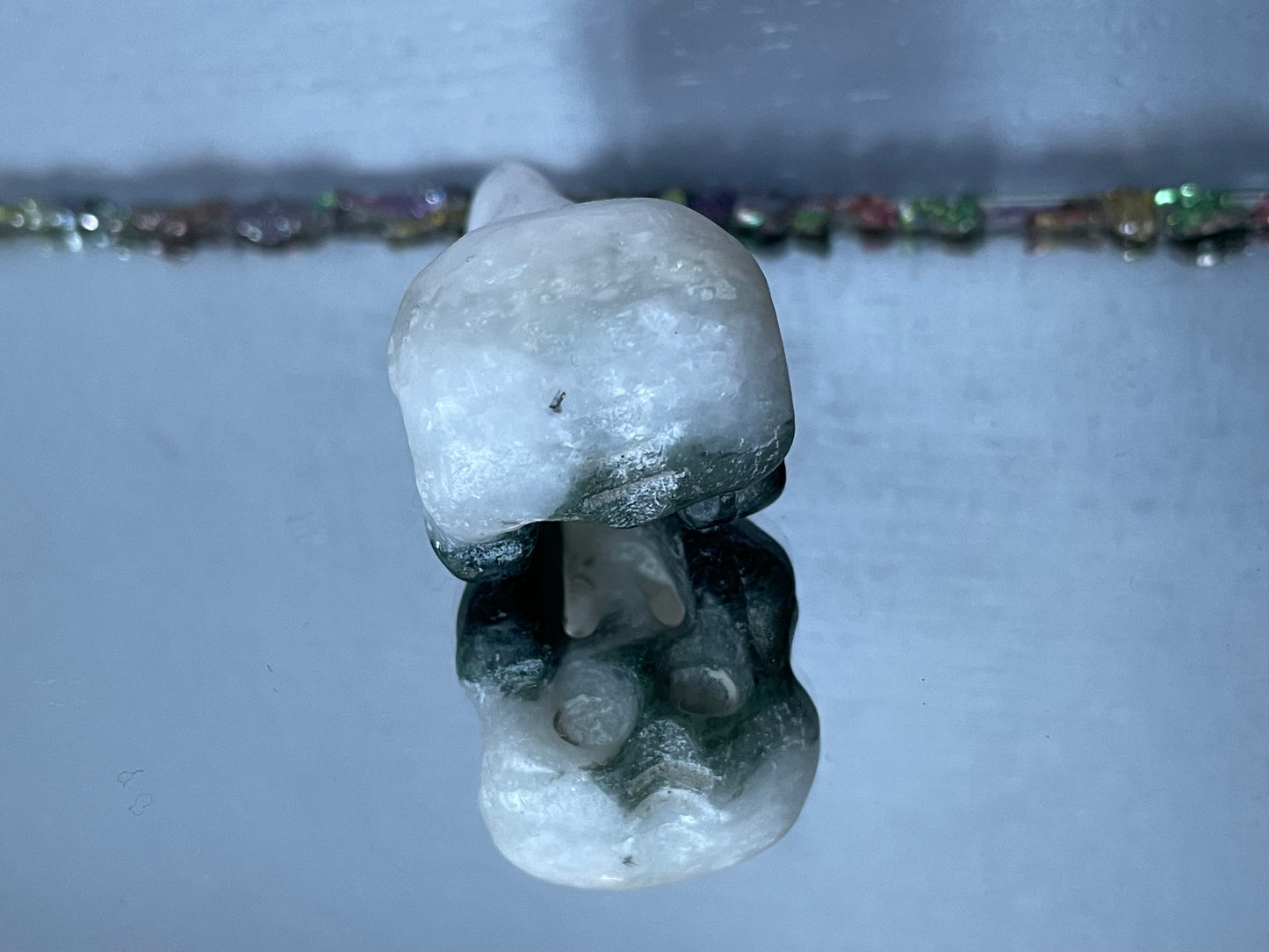 Snow Moss Quartz Crystal Gemstone Raven Skull Carving - Small
