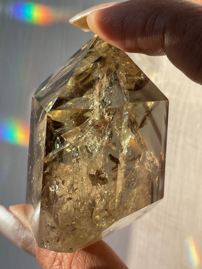 Rainbow Phantom Smoky Citrine Crystal Gemstone Tower Point - P4