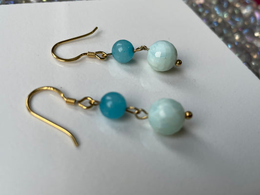 Blue Opal & Quartz Crystal Gemstone 925 Gold Vermeil Drop Earrings