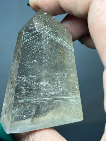 Silver Rutile Smoky Quartz UV Crystal Gemstone Tower Point (1)