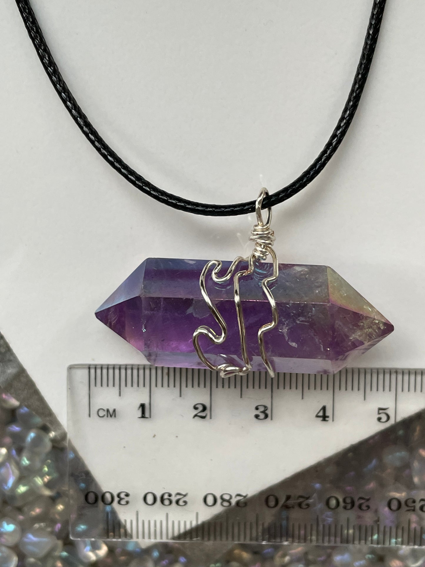 Amethyst Aura Gemstone Crystal Double Terminated Necklace