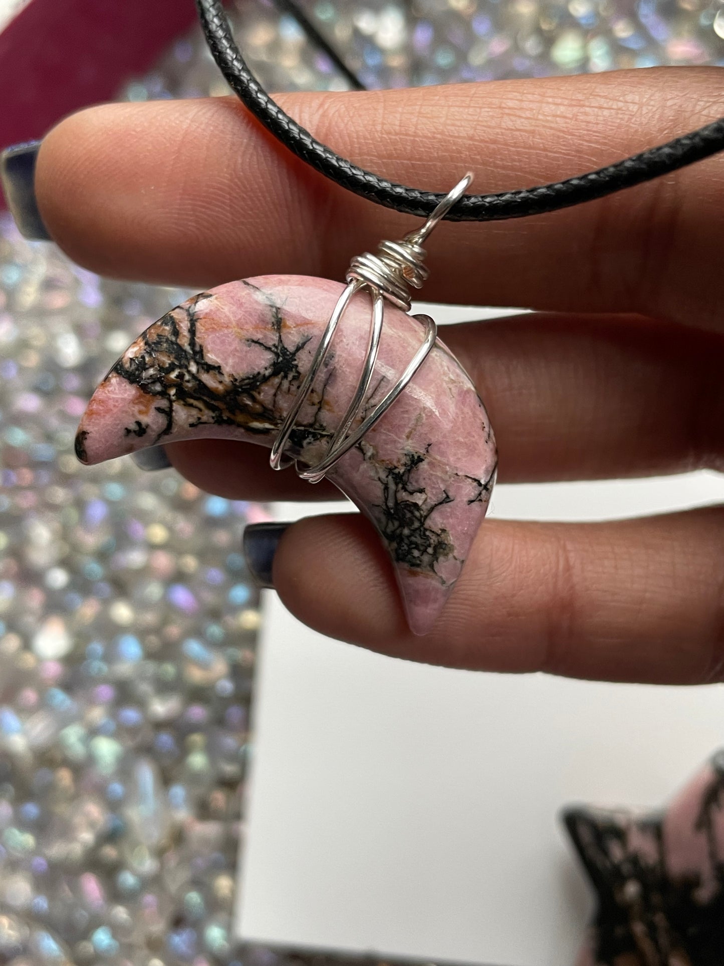 Rhodonite Crystal Gemstone Moon Necklace & Star Gift Set