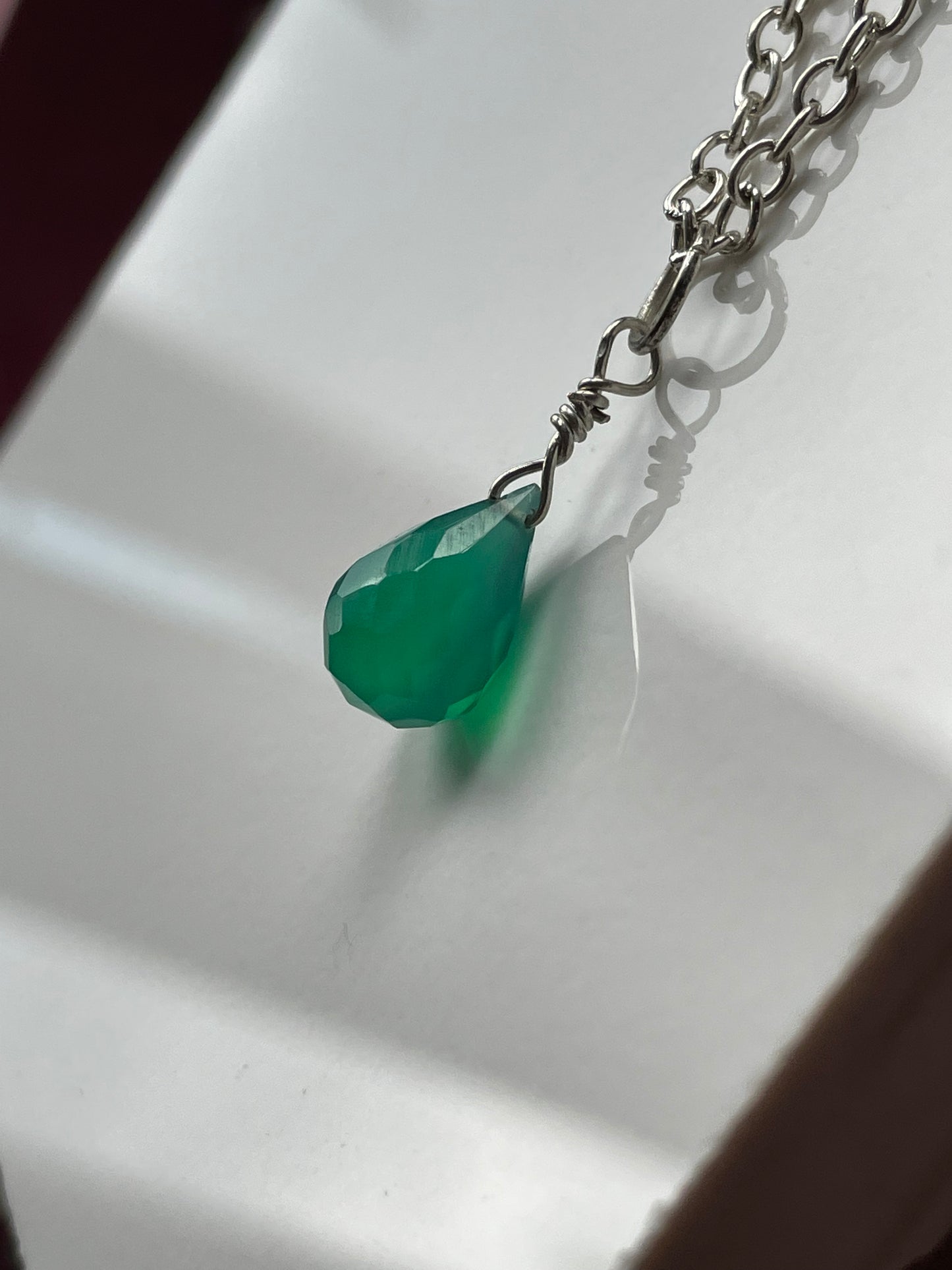 Green Onyx Faceted Drop Crystal Gemstone Necklace