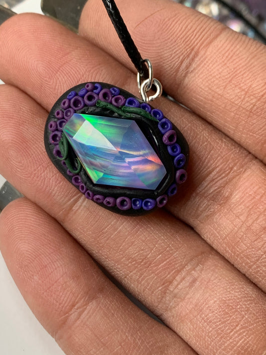 Kite Aurora Opal Doublet Crystal Gemstone Dark Purple Coral Necklace