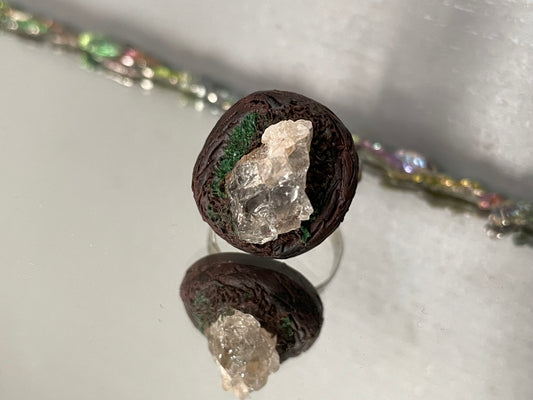 Quartz Crystal Gemstone Enchanted Forest Adjustable Ring - Silver