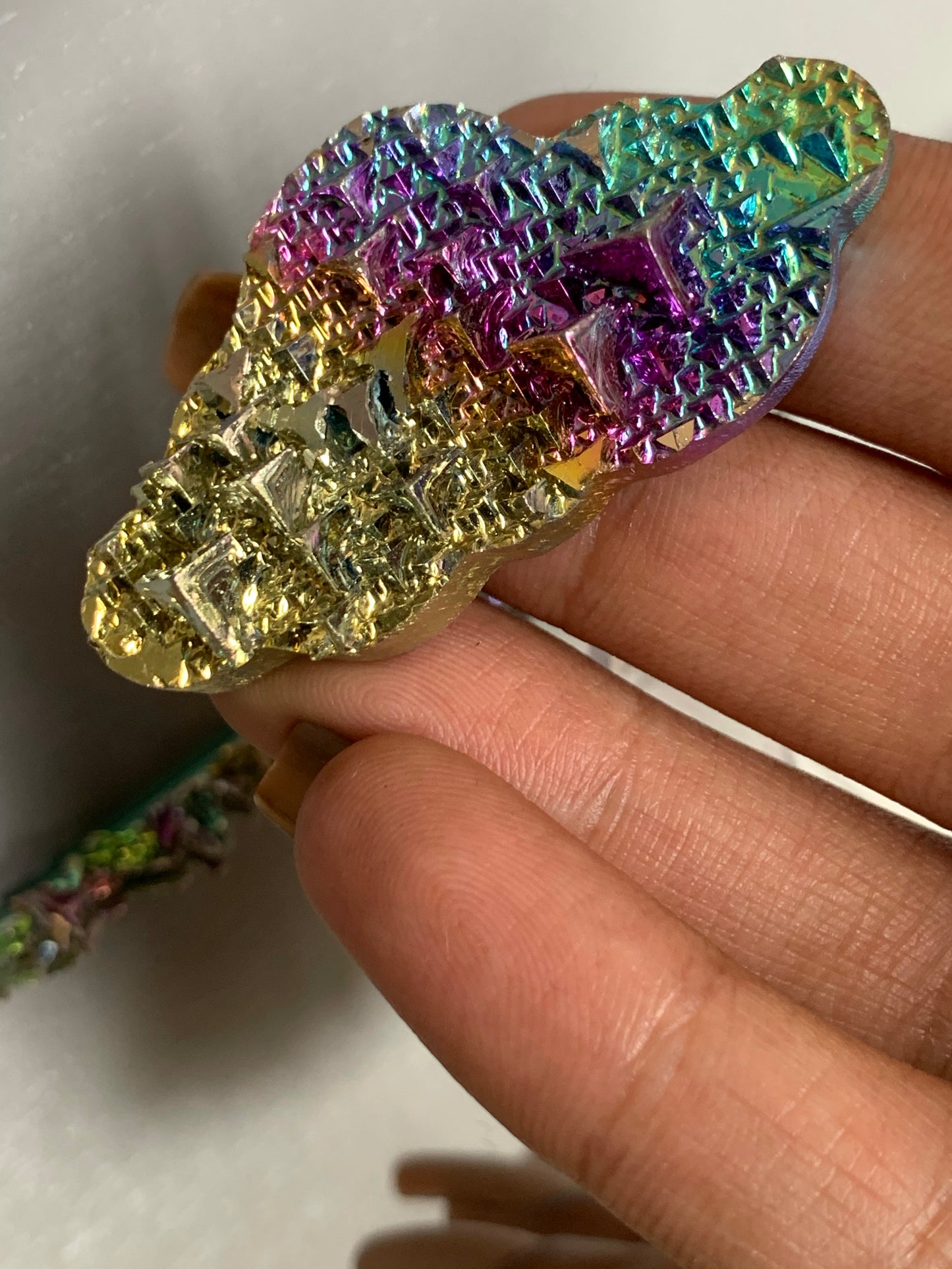 Rainbow Bismuth Crystal Cloud Cut Out Metal Art
