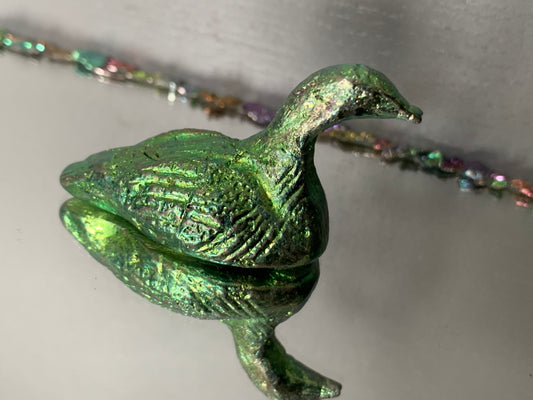 Green Bismuth Loon Bird Crystal Metal Art Sculpture