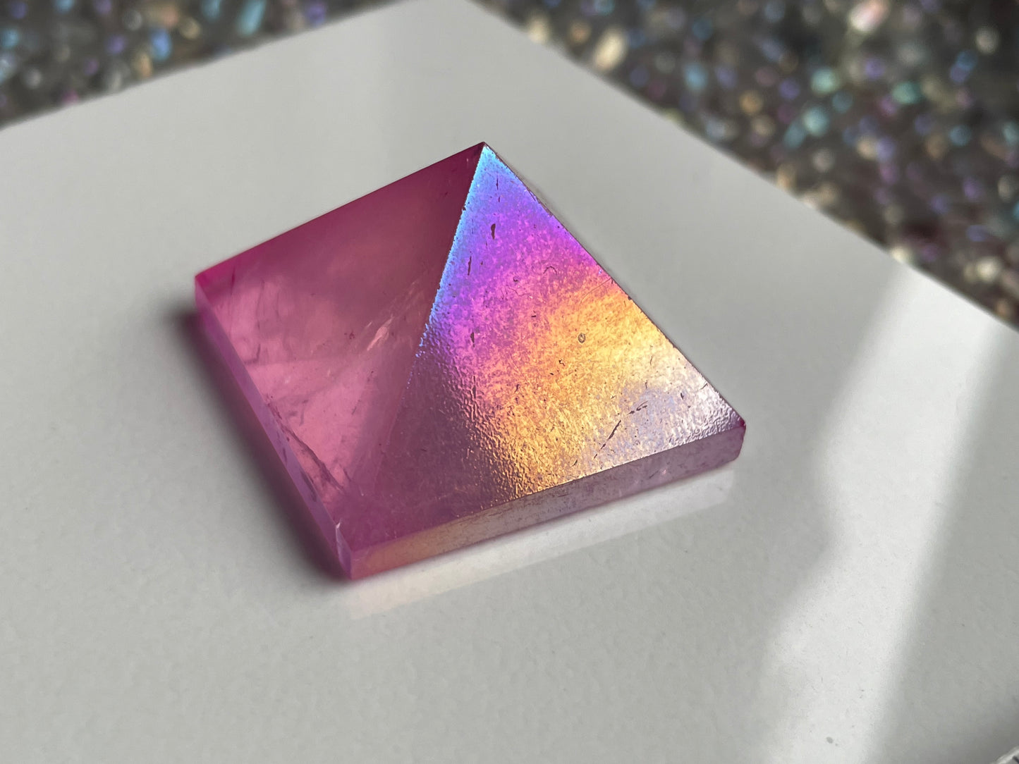 Pink Aura Quartz Crystal Gemstone Pyramid - Small