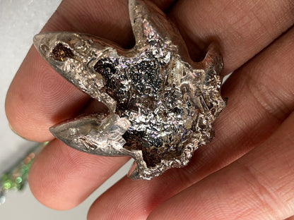 Silver Bismuth Crystal Pot Leaf Metal Art Sculpture