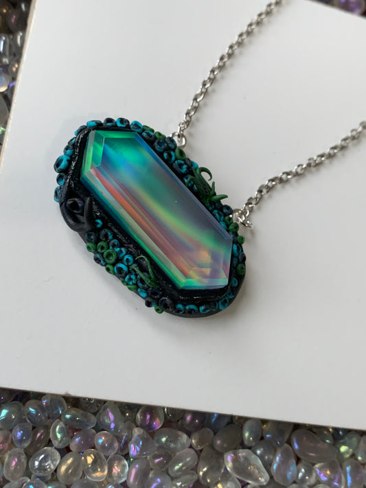 Elongated Aurora Opal Doublet Crystal Gemstone - Dark Coral Necklace